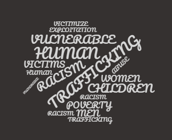 A conglomeration of words relating to racism and human trafficking.